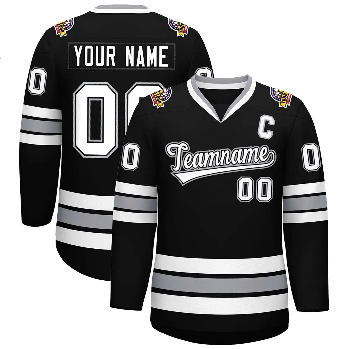 Black White Black-Gray Classic Style Hockey Jersey