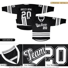 Black White Black-Gray Classic Style Hockey Jersey 2