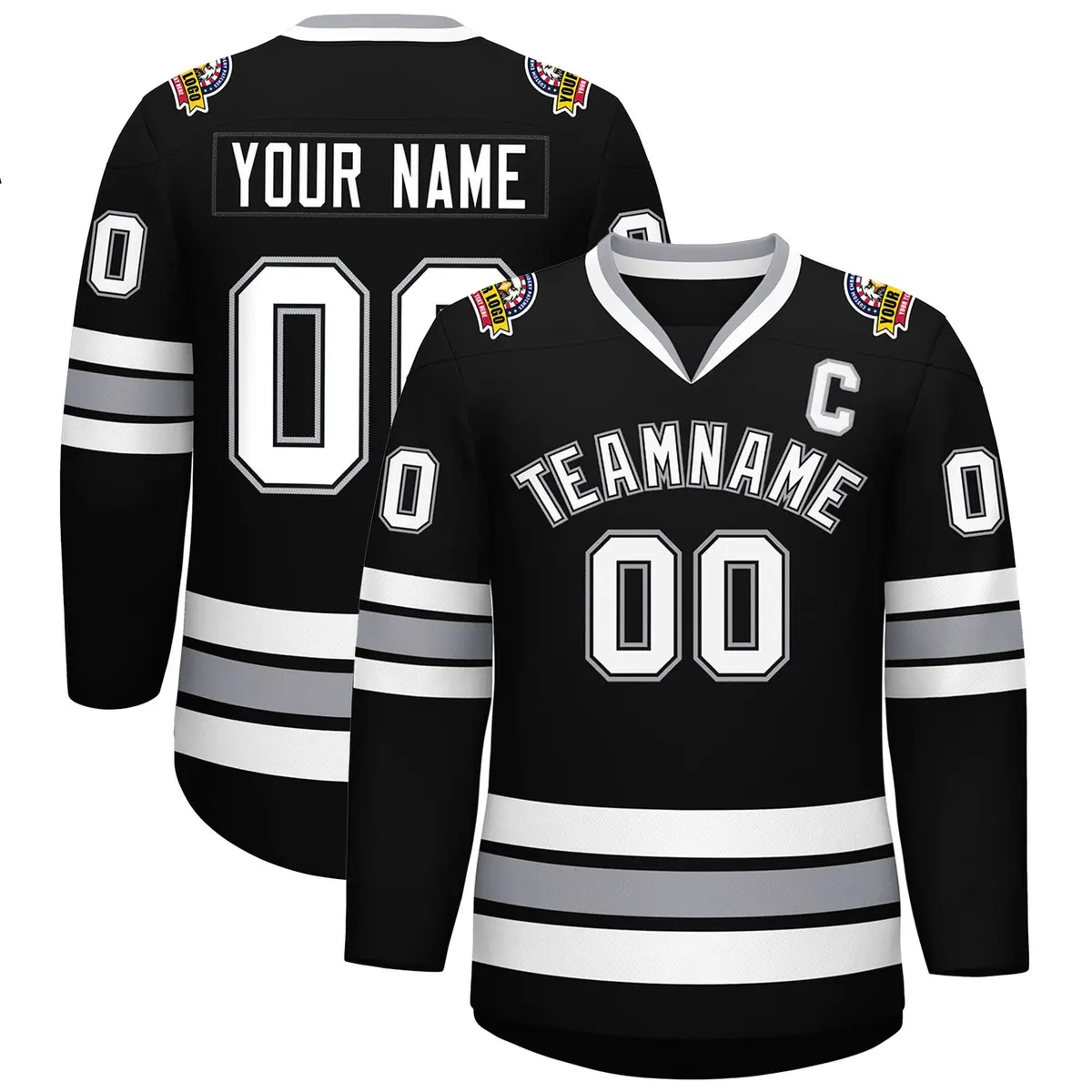 Black White Black-Gray Classic Style Hockey Jersey