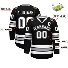 Black White Black-Gray Classic Style Hockey Jersey 2