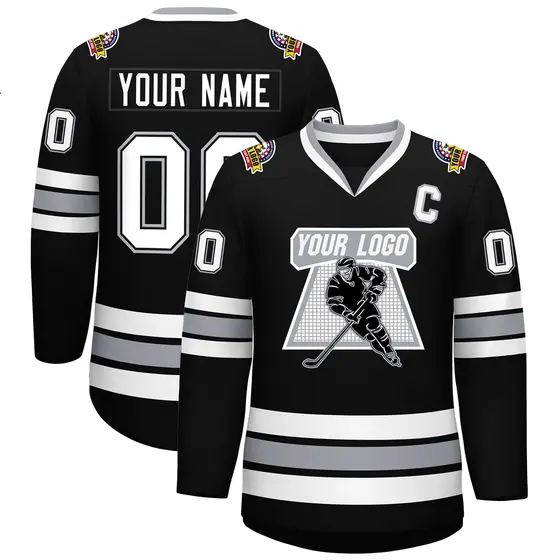Black White Black-Gray Classic Style Hockey Jersey