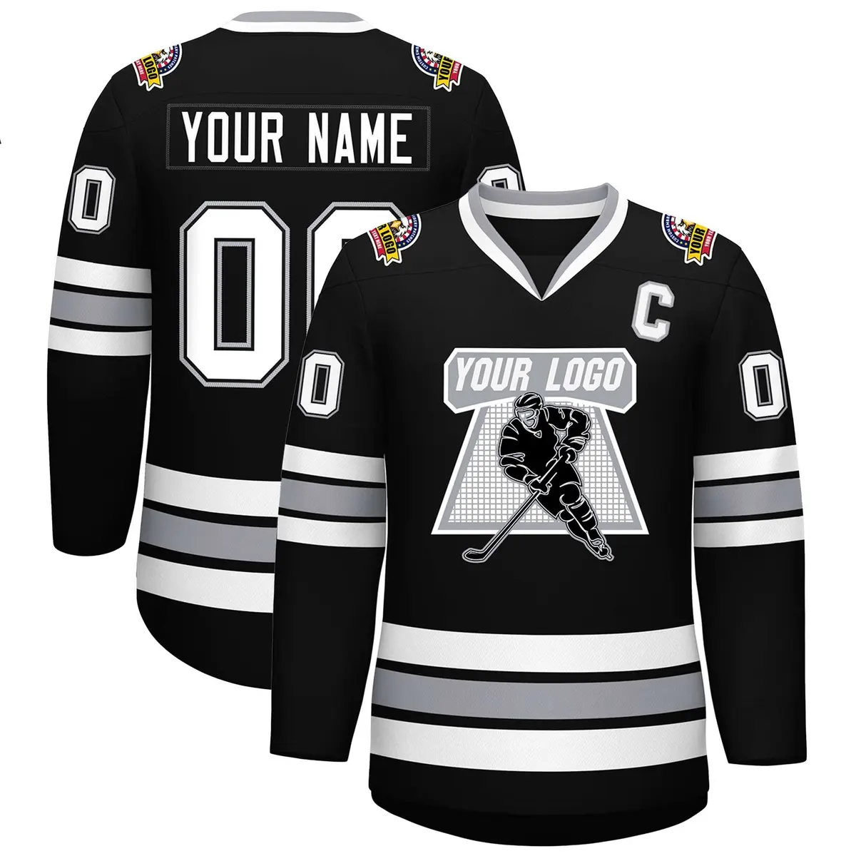 Black White Black-Gray Classic Style Hockey Jersey