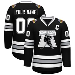 Black White Black-Gray Classic Style Hockey Jersey
