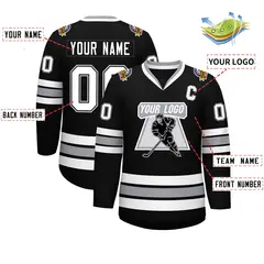 Black White Black-Gray Classic Style Hockey Jersey 2