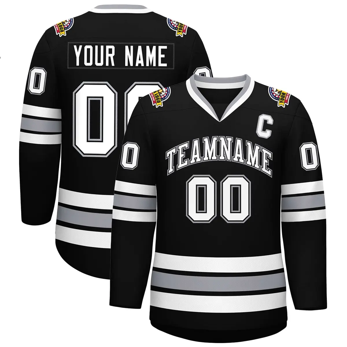 Black White Black-Gray Classic Style Hockey Jersey