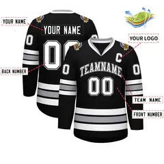 Black White Black-Gray Classic Style Hockey Jersey 2