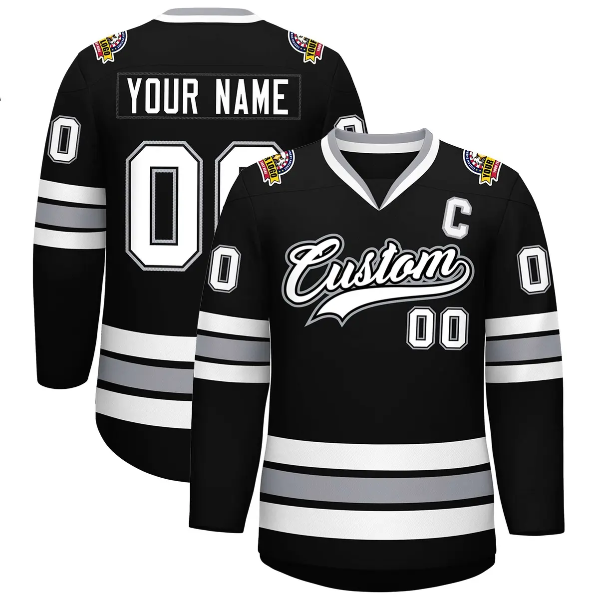 Black White Black-Gray Classic Style Hockey Jersey