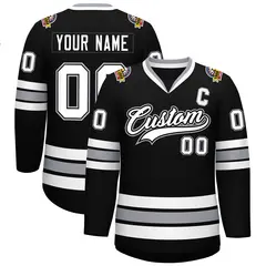 Black White Black-Gray Classic Style Hockey Jersey
