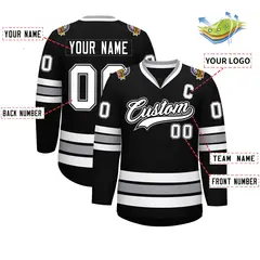 Black White Black-Gray Classic Style Hockey Jersey 2