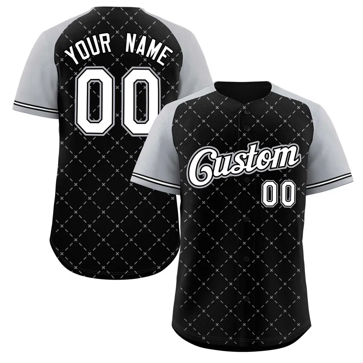Black White Black-Gray Rhombus Authentic Baseball Jersey