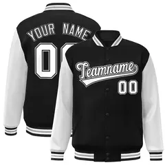 Black White-Black Raglan Sleeves Varsity Full-Snap Letterman Jacket