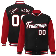 Black White-Black Raglan Sleeves Varsity Full-Snap Letterman Jacket