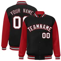 Black White-Black Raglan Sleeves Varsity Full-Snap Letterman Jacket