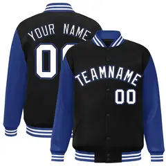 Black White-Black Raglan Sleeves Varsity Full-Snap Letterman Jacket