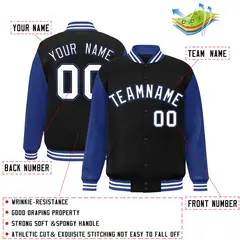 Black White-Black Raglan Sleeves Varsity Full-Snap Letterman Jacket 2