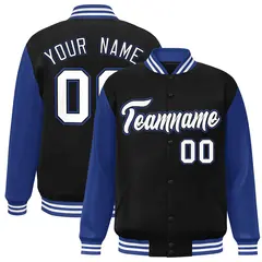 Black White-Black Raglan Sleeves Varsity Full-Snap Letterman Jacket 1