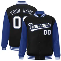 Black White-Black Raglan Sleeves Varsity Full-Snap Letterman Jacket 1