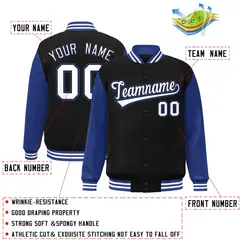 Black White-Black Raglan Sleeves Varsity Full-Snap Letterman Jacket 2