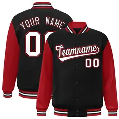 Black White-Black Raglan Sleeves Varsity Full-Snap Letterman Jacket 1