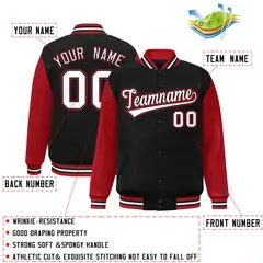 Black White-Black Raglan Sleeves Varsity Full-Snap Letterman Jacket 2