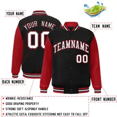 Black White-Black Raglan Sleeves Varsity Full-Snap Letterman Jacket 2