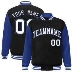 Black White-Black Raglan Sleeves Varsity Full-Snap Letterman Jacket