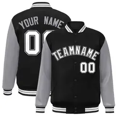 Black White-Black Raglan Sleeves Varsity Full-Snap Letterman Jacket