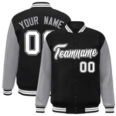 Black White-Black Raglan Sleeves Varsity Full-Snap Letterman Jacket