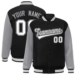 Black White-Black Raglan Sleeves Varsity Full-Snap Letterman Jacket
