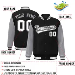 Black White-Black Raglan Sleeves Varsity Full-Snap Letterman Jacket 2