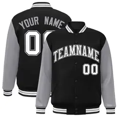 Black White-Black Raglan Sleeves Varsity Full-Snap Letterman Jacket 1