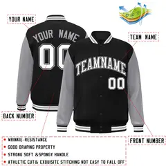Black White-Black Raglan Sleeves Varsity Full-Snap Letterman Jacket 2