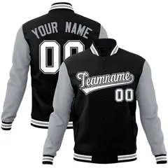 Black White-Black Raglan Sleeves Varsity Full-Snap Letterman Jacket