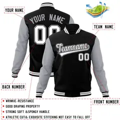 Black White-Black Raglan Sleeves Varsity Full-Snap Letterman Jacket 6
