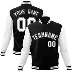 Black White-Black Raglan Sleeves Varsity Full-Snap Letterman Jacket