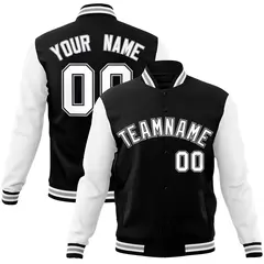 Black White-Black Raglan Sleeves Varsity Full-Snap Letterman Jacket
