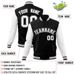 Black White-Black Raglan Sleeves Varsity Full-Snap Letterman Jacket 4