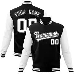 Black White-Black Raglan Sleeves Varsity Full-Snap Letterman Jacket