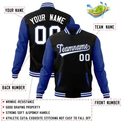 Black White-Black Raglan Sleeves Varsity Full-Snap Letterman Jacket 4