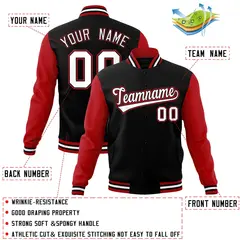 Black White-Black Raglan Sleeves Varsity Full-Snap Letterman Jacket 4
