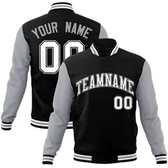 Black White-Black Raglan Sleeves Varsity Full-Snap Letterman Jacket