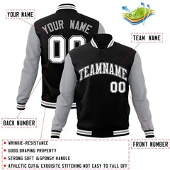Black White-Black Raglan Sleeves Varsity Full-Snap Letterman Jacket 4