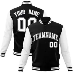 Black White-Black Raglan Sleeves Varsity Full-Snap Letterman Jacket
