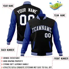 Black White-Black Raglan Sleeves Varsity Full-Snap Letterman Jacket 4