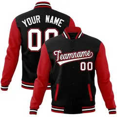 Black White-Black Raglan Sleeves Varsity Full-Snap Letterman Jacket 1