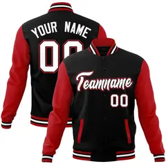 Black White-Black Raglan Sleeves Varsity Full-Snap Letterman Jacket