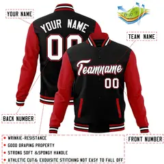 Black White-Black Raglan Sleeves Varsity Full-Snap Letterman Jacket 4