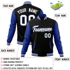 Black White-Black Raglan Sleeves Varsity Full-Snap Letterman Jacket 4