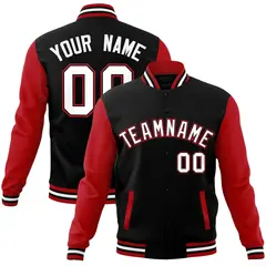 Black White-Black Raglan Sleeves Varsity Full-Snap Letterman Jacket