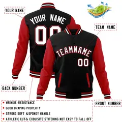 Black White-Black Raglan Sleeves Varsity Full-Snap Letterman Jacket 4
